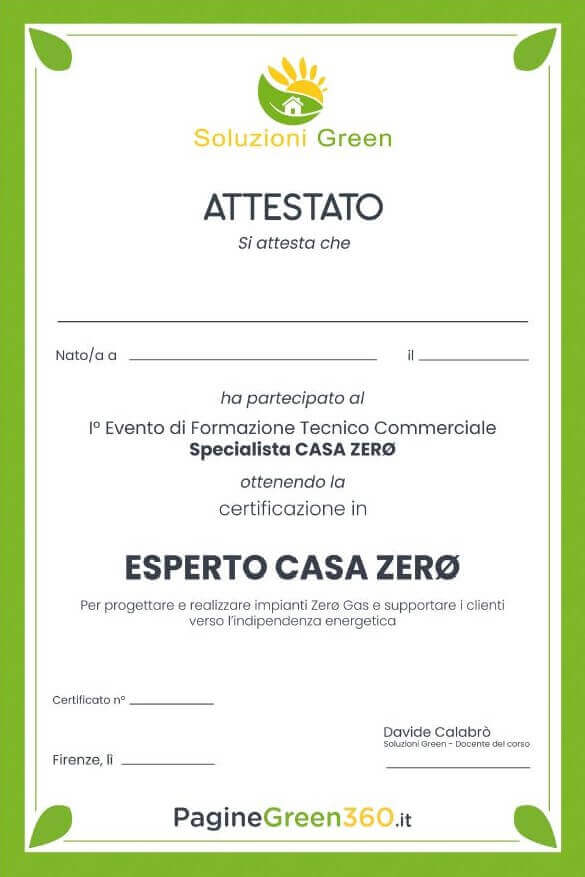 Attestato di Certificazione Esperto Casa Zero