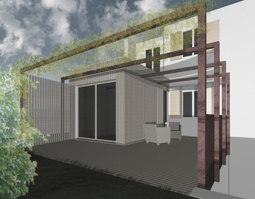 Progetto di ampliamento in legno, per realizzazione di spazio pranzo. realizzato da Fulvio Miatello, a Vedano Olona