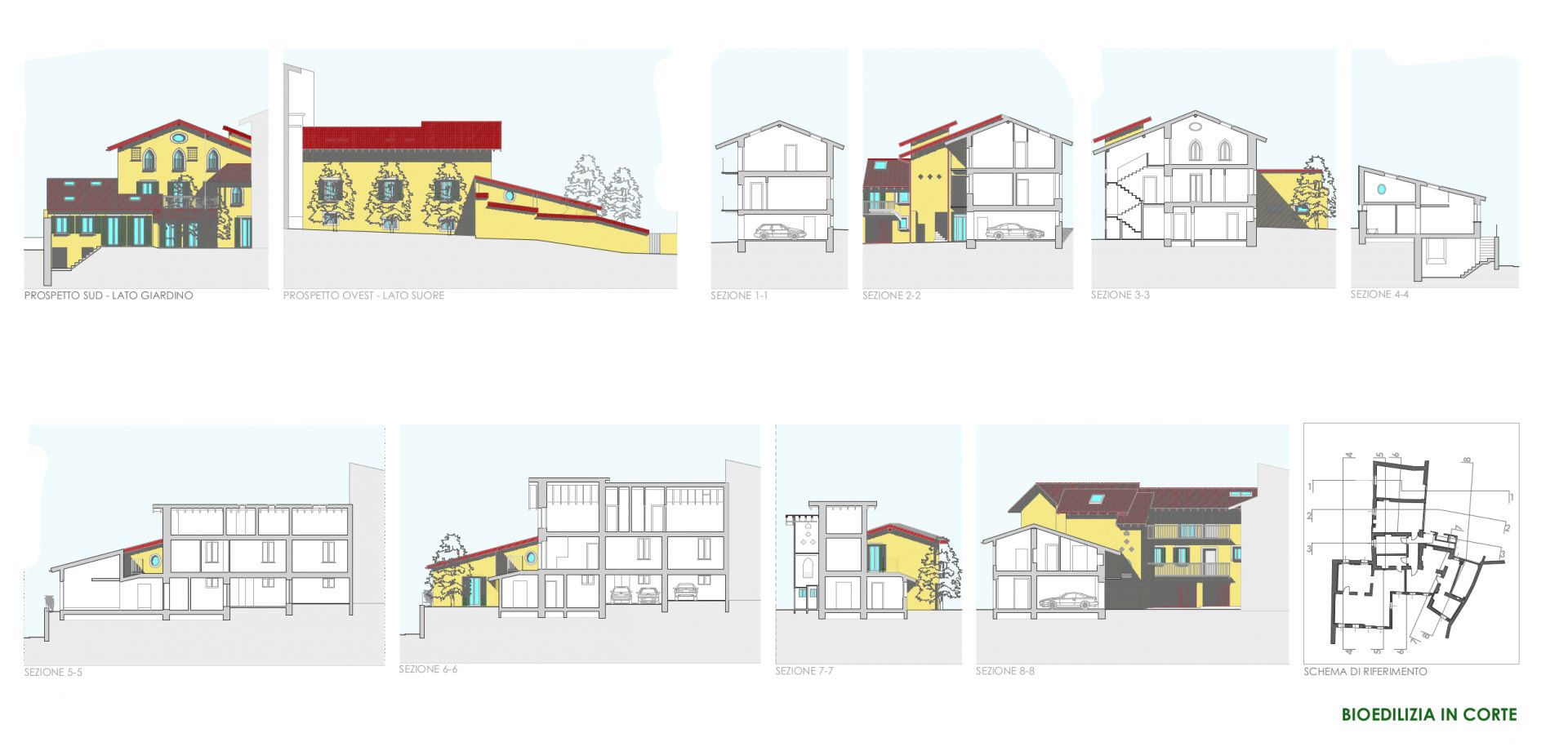Progetto di edificio plurifamiliare in bioedilizia realizzato da Fulvio Miatello, a Vedano Olona